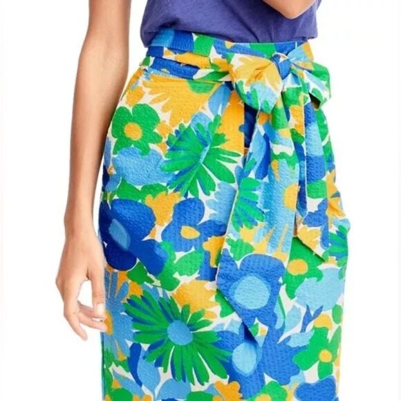 J. Crew Morning Floral Tie Waist cotton Skirt summer vacation highwaist Sz 4 EUC - Picture 2 of 10